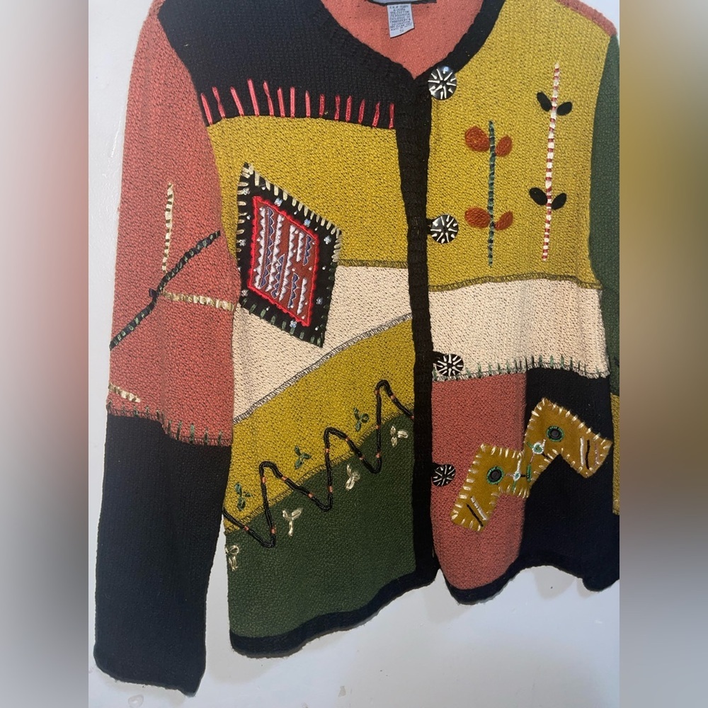 Indigo Moon patchwork Embroidered Knit Women's Mu… - image 5